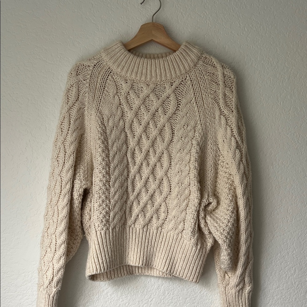 Cream Cable-Knit Crewneck Sweater